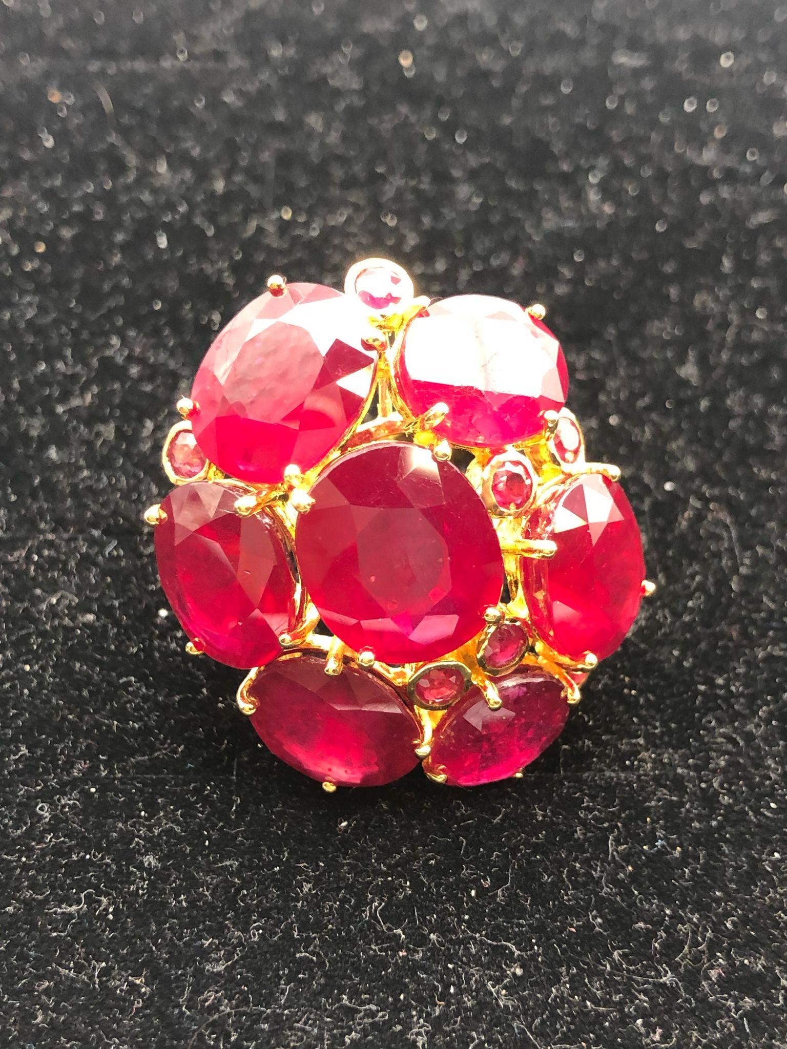 Bochic Orient Natural Ruby Cocktail Ring Set in 18K Gold & Silber mit Certifi im Angebot 5