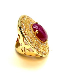 Bochic “Orient” Vintage Ruby & Diamond Cocktail Ring Set In 18K Gold & Silver