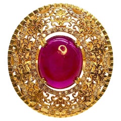 Bochic “Orient” Natural Ruby & Diamond Cocktail Ring Set In 18K Gold & Silver