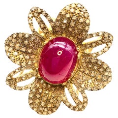 Bochic “Orient” Natural Ruby & Diamond Cocktail Ring Set In 18K Gold & Silver