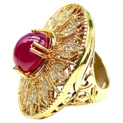 Bochic “Orient” Natural Ruby & Diamond Cocktail Ring Set In 18K Gold & Silver