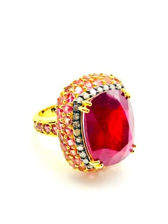 Bochic “Orient” Vintage Ruby, Diamond & Pink Sapphire Ring Set 18K Gold & Silver
