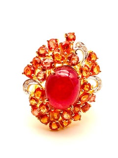 Anello Bochic "Orient" con rubino naturale, diamante e zaffiro in oro e argento 18 carati