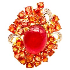 Bochic “Orient” Natural Ruby, Diamond & Sapphire Ring Set 18K Gold & Silver