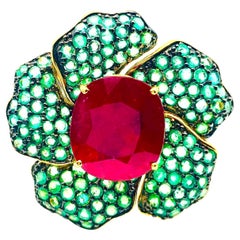 Anillo Bochic "Orient" de Rubí Natural y Esmeralda en Oro de 18 quilates y Plata