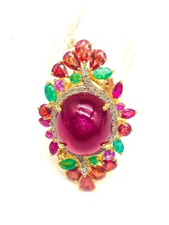 Anello Bochic "Orient" con rubino naturale, smeraldo, zaffiro e diamante incastonati in 18 carati e argento.
