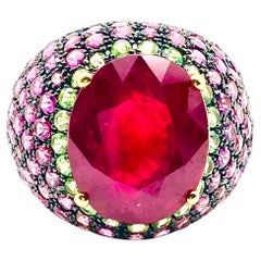 Bochic “Orient” Natural Ruby, Emerald & Sapphire Ring Set In 18K Gold & Silver