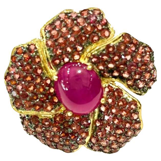 Bochic “Orient” Natural Ruby & Garant Cocktail Ring Set 18K Gold &Silver