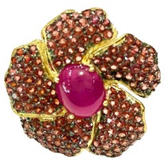 Bochic “Orient” Natural Ruby & Garant Cocktail Ring Set 18K Gold &Silver