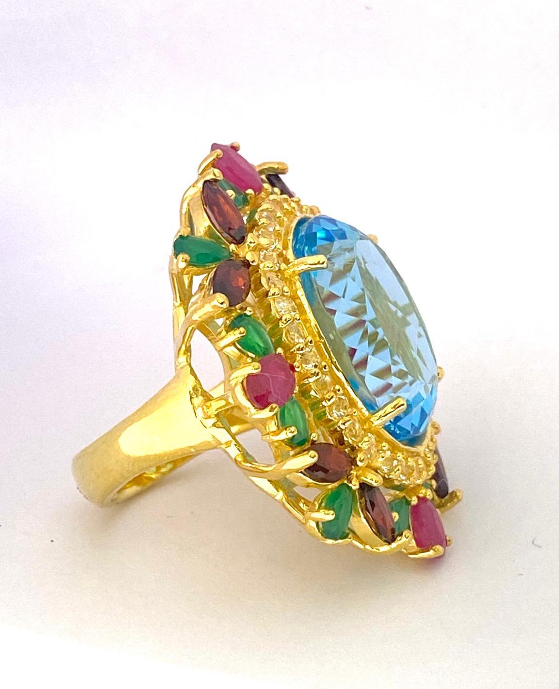 Bochic Orient Natürliche Rubin, Granat & Smaragd Ring Set in 18 K Gold & Silber (Barock) im Angebot
