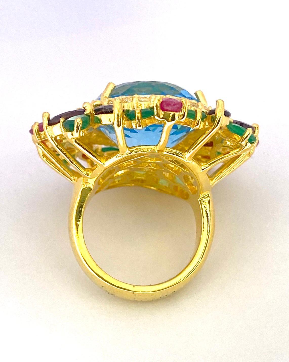 Bochic Orient Natürliche Rubin, Granat & Smaragd Ring Set in 18 K Gold & Silber im Zustand „Neu“ im Angebot in New York, NY