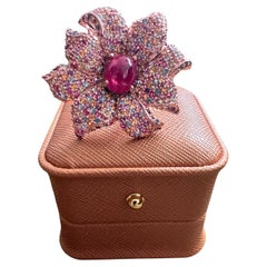 Bochic “Orient” Vintage Ruby & Multi Sapphire Cocktail Ring Set 18K Gold&Silver