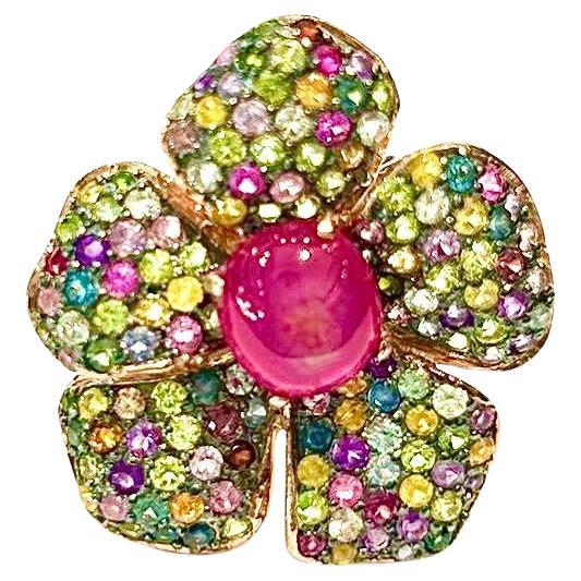 Bochic “Orient” Natural Ruby & Multi Sapphire Cocktail Ring Set 18K Gold&Silver