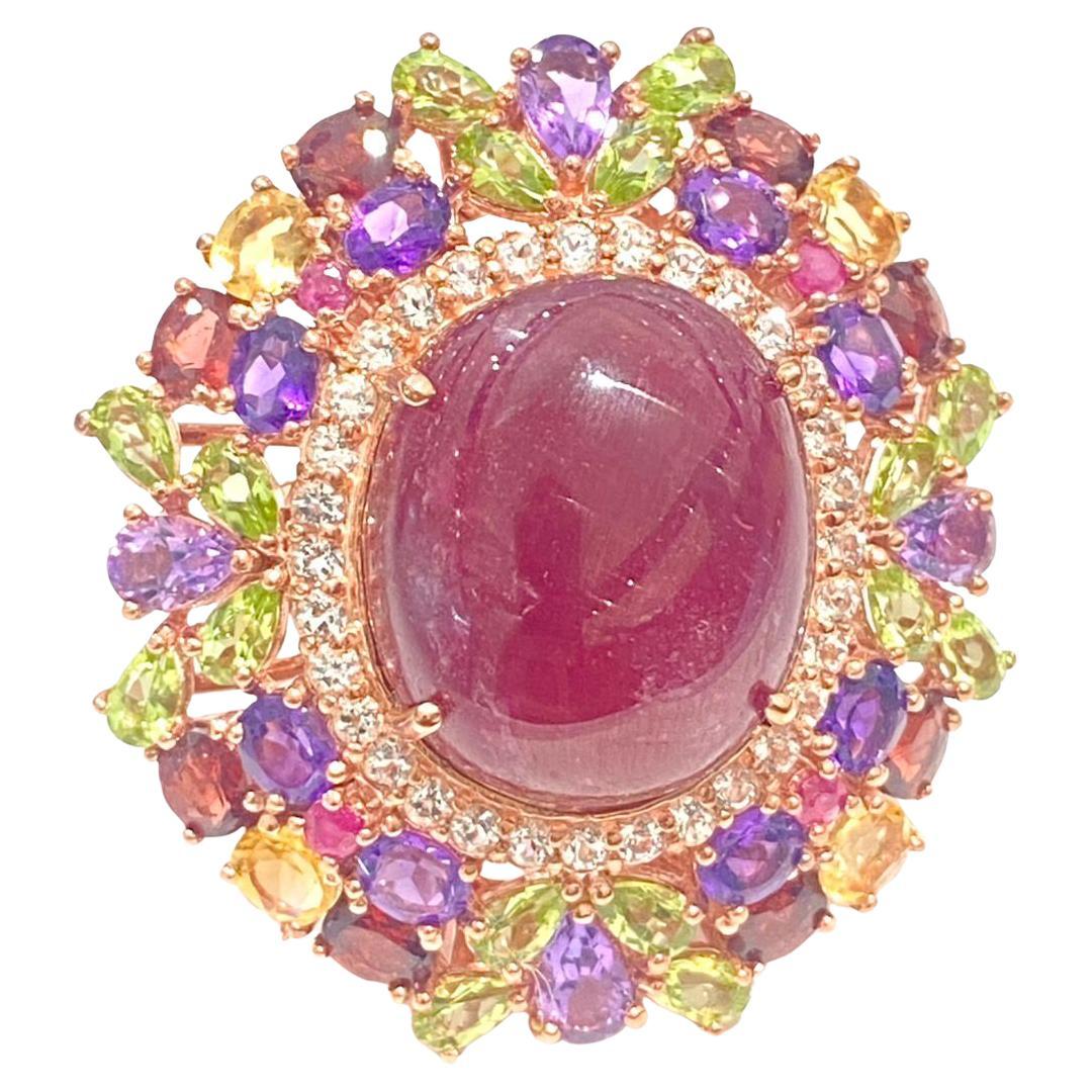 Bochic “Orient” Natural Ruby & Multi Sapphire Cocktail Ring Set In 18K Gold&Silv