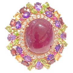 Bochic “Orient” Natural Ruby & Multi Sapphire Cocktail Ring Set In 18K Gold&Silv