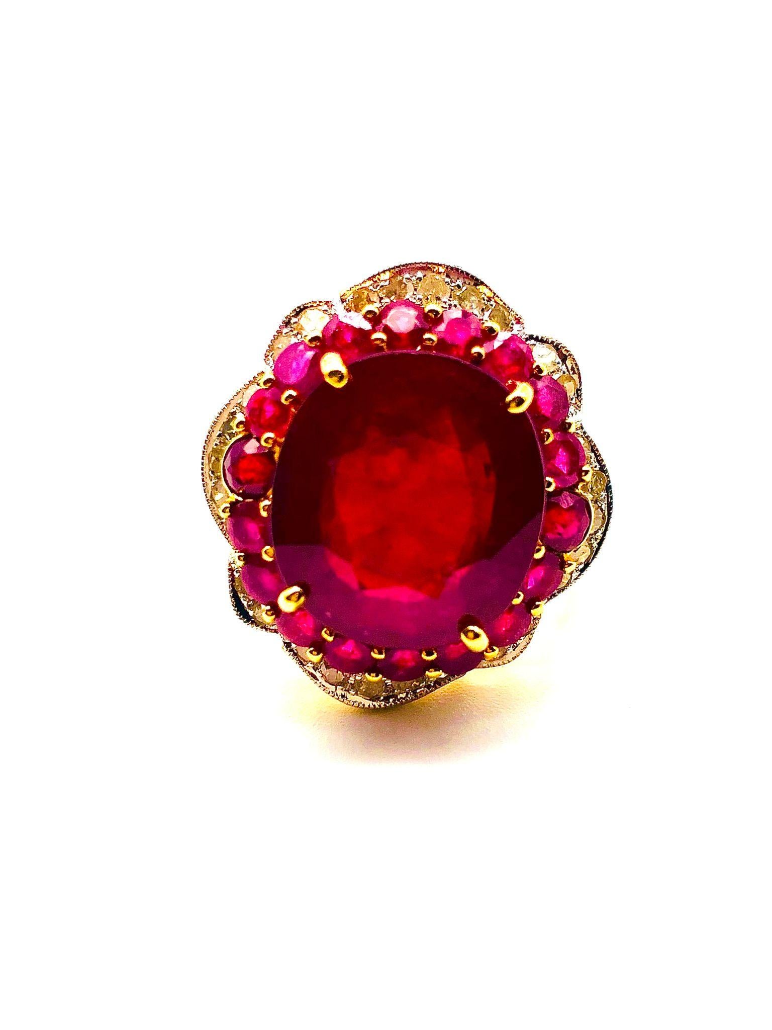 Bochic “Orient” Natural Ruby & Natural Diamond Ring Set In 18 K Gold & Silver For Sale 7