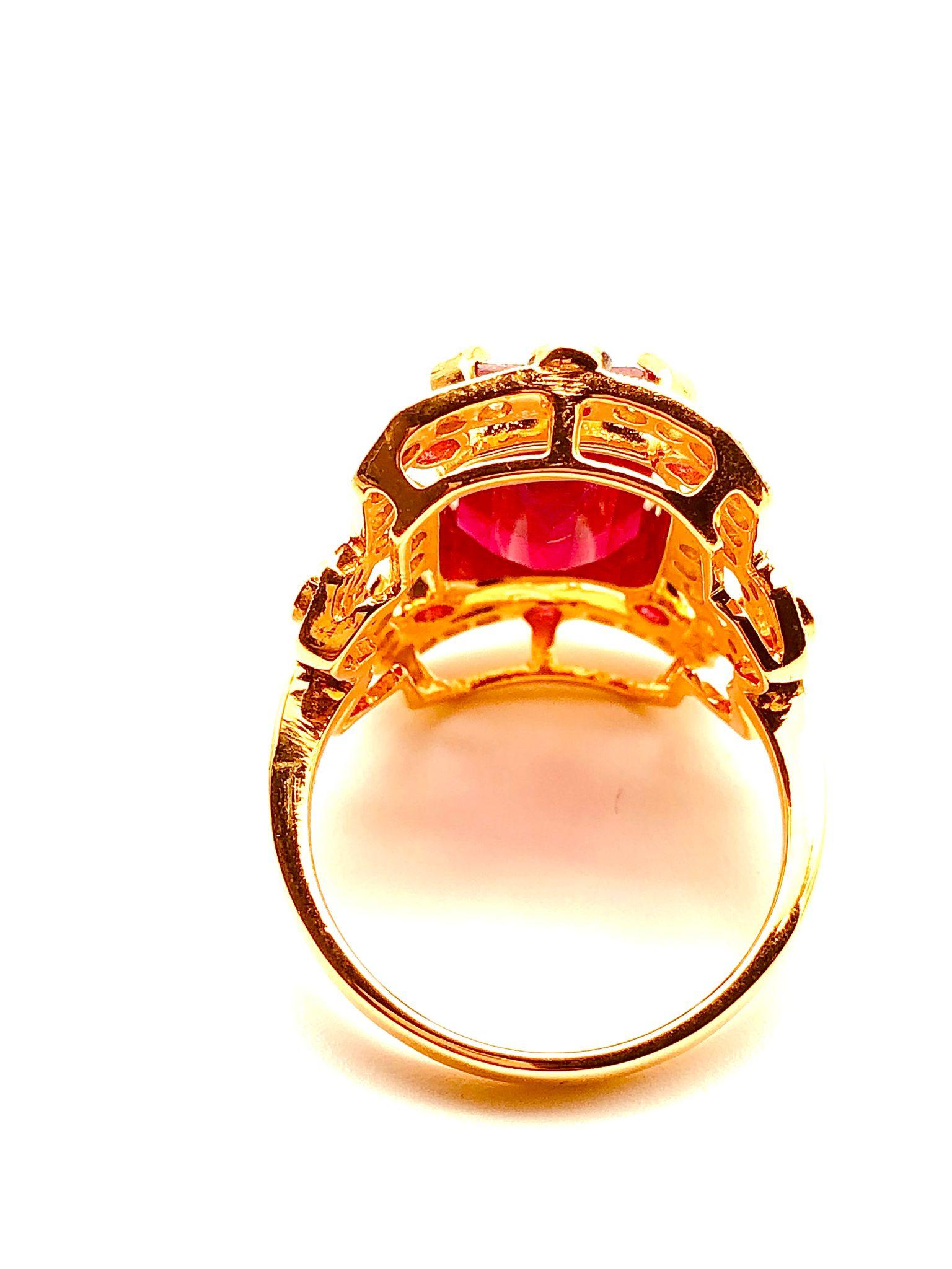 Emerald Cut Bochic “Orient” Natural Ruby & Natural Diamond Ring Set In 18 K Gold & Silver For Sale