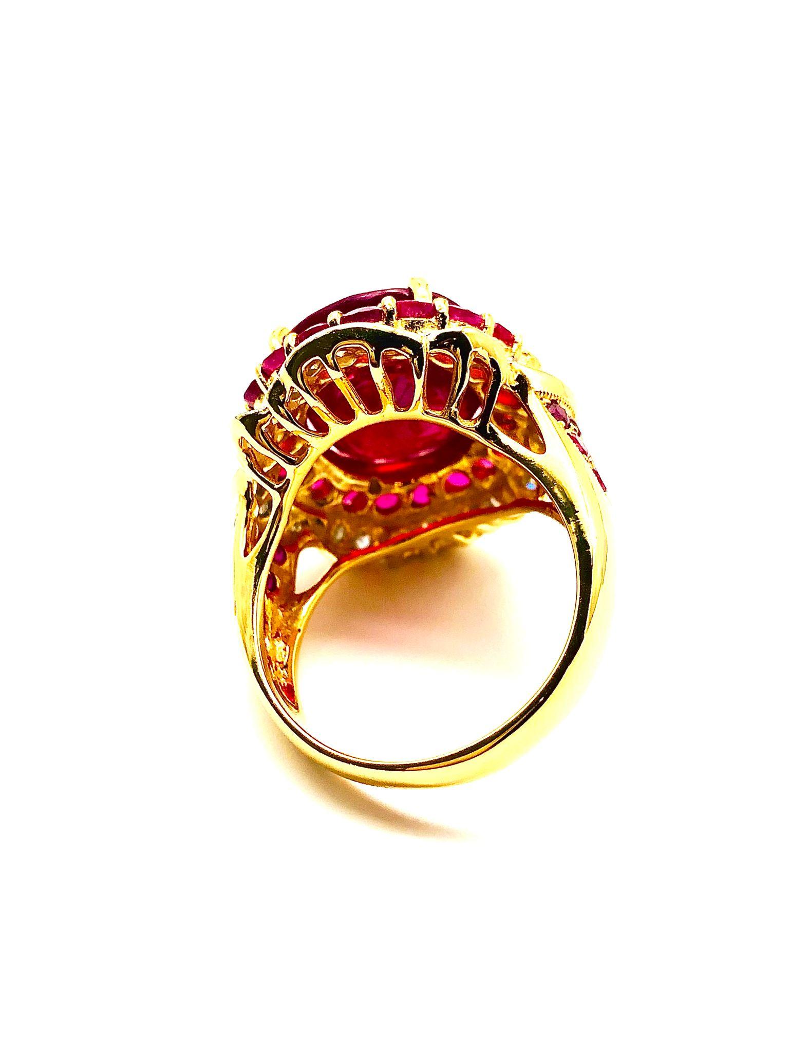 Women's or Men's Bochic “Orient” Natural Ruby & Natural Diamond Ring Set In 18 K Gold & Silver For Sale