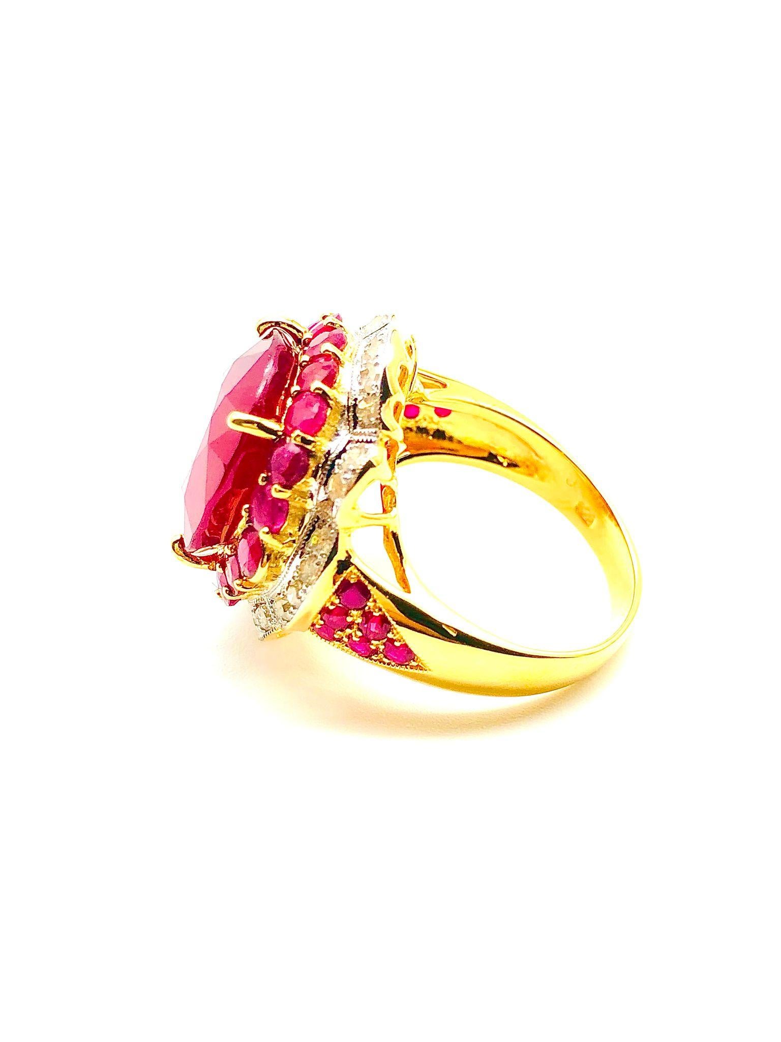 Bochic “Orient” Natural Ruby & Natural Diamond Ring Set In 18 K Gold & Silver For Sale 1