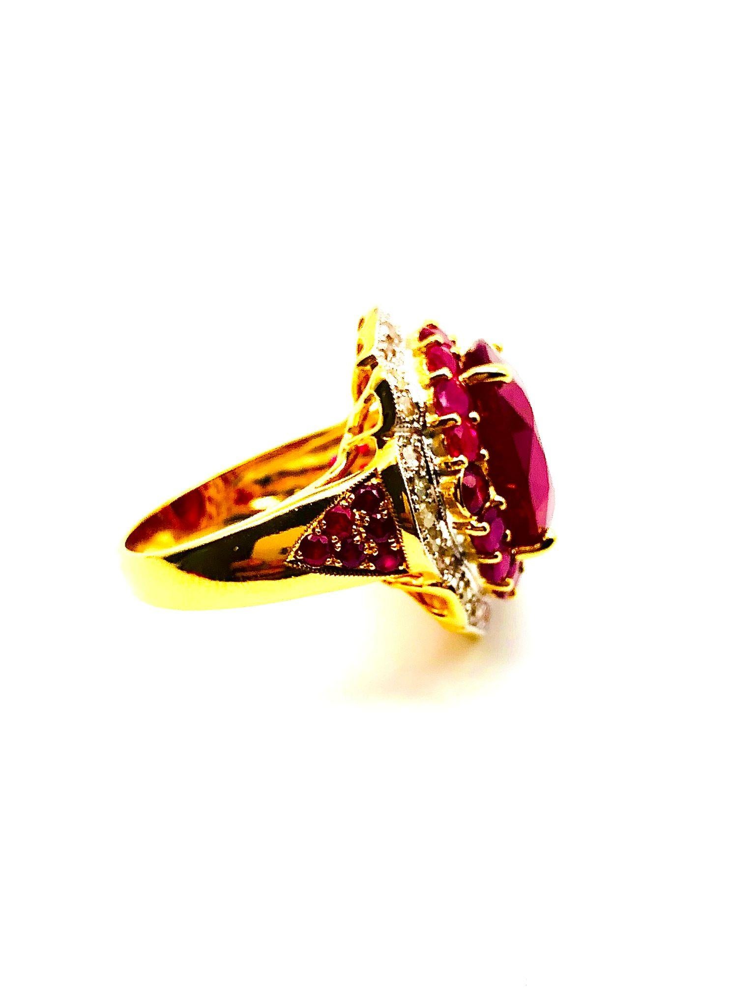 Bochic “Orient” Natural Ruby & Natural Diamond Ring Set In 18 K Gold & Silver For Sale 3