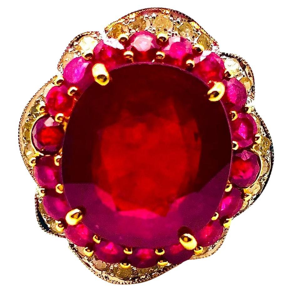 Bochic “Orient” Natural Ruby & Natural Diamond Ring Set In 18 K Gold & Silver For Sale