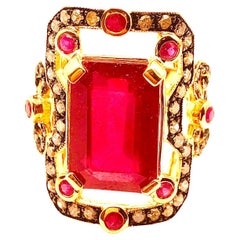 Bochic “Orient” Natural Ruby & Natural Diamond Ring Set In 18 K Gold & Silver
