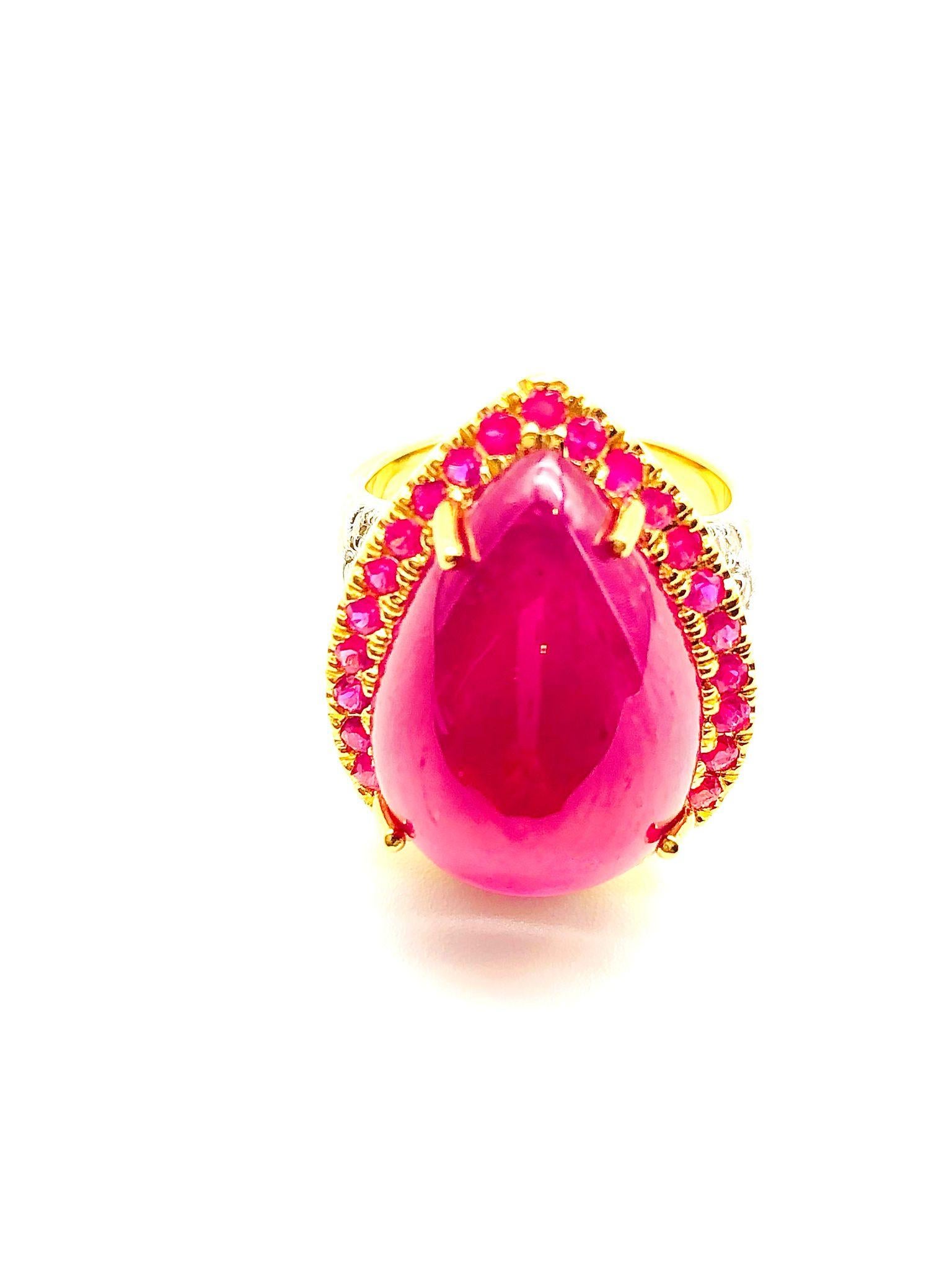 Bochic “Orient” Natural Ruby & Natural Diamond Ring Set In 18K Gold & Silver For Sale 6