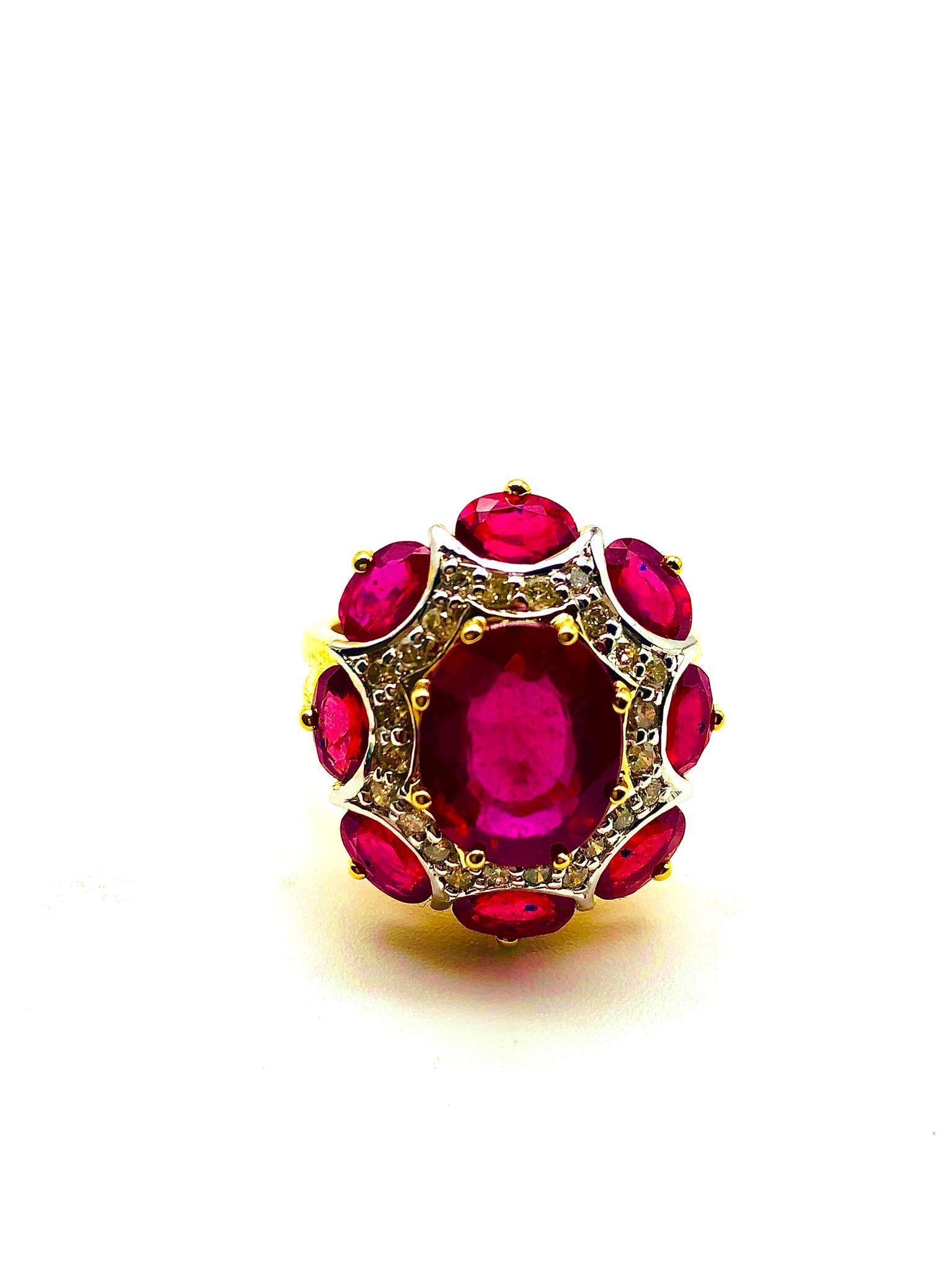 Bochic “Orient” Natural Ruby & Natural Diamond Ring Set In 18K Gold & Silver For Sale 2