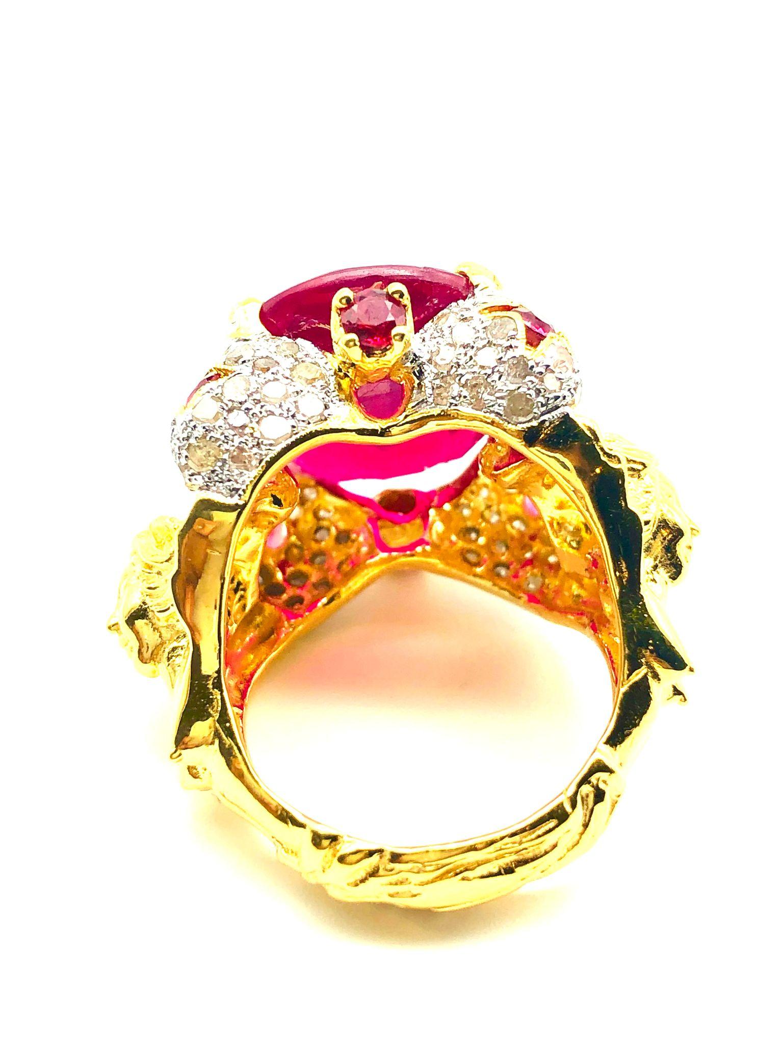 Bochic “Orient” Natural Ruby & Natural Diamond Ring Set In 18K Gold & Silver For Sale 3