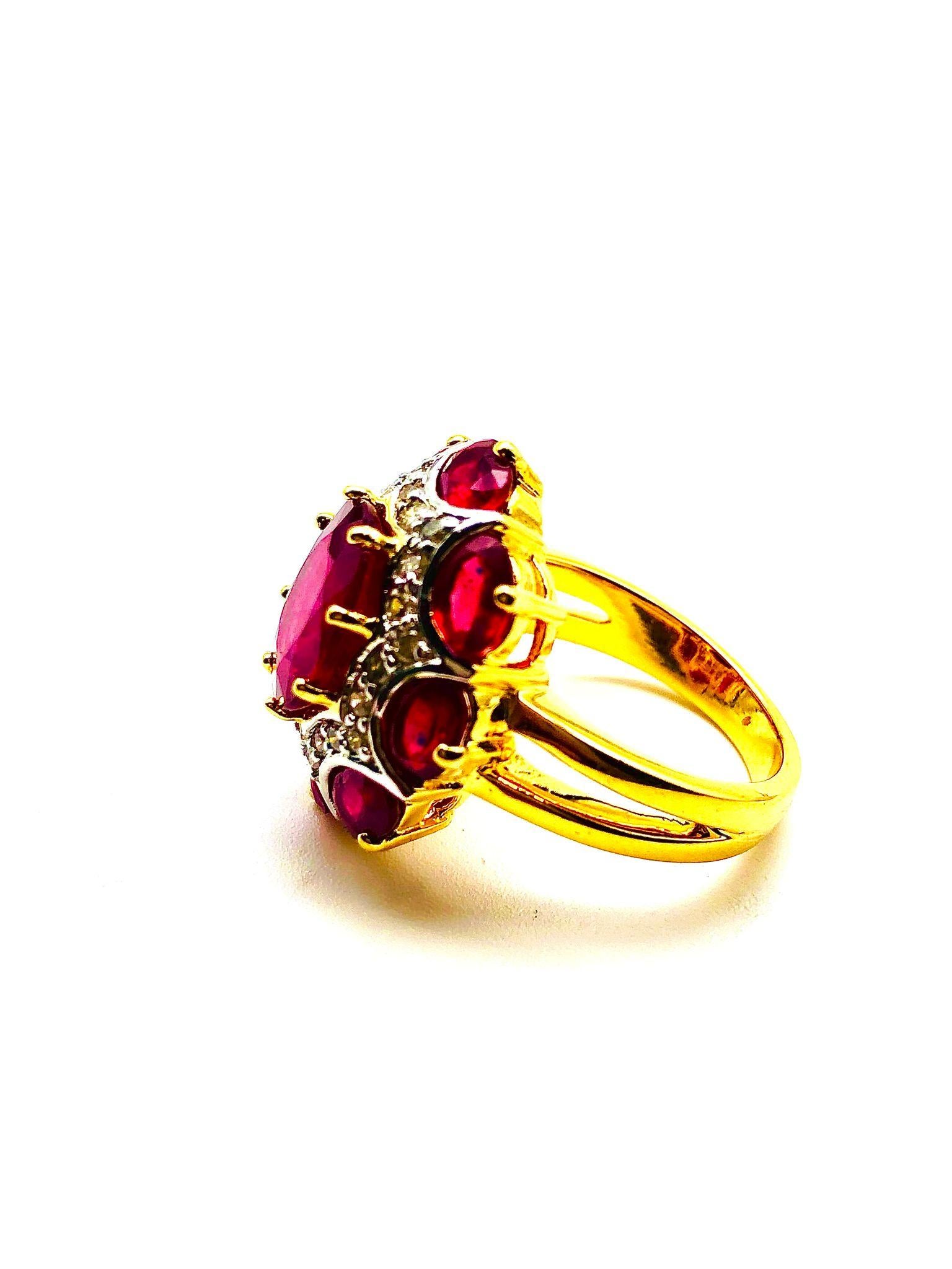 Bochic “Orient” Natural Ruby & Natural Diamond Ring Set In 18K Gold & Silver For Sale 3