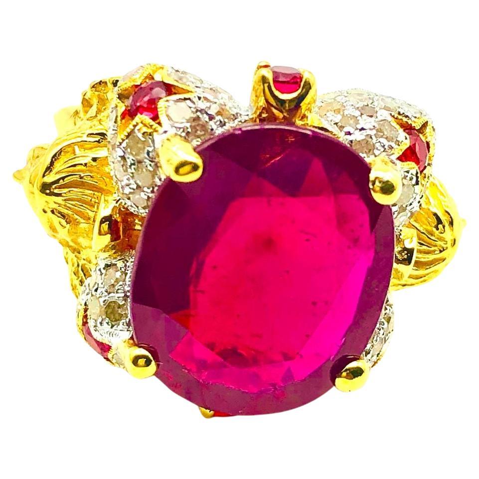 Bochic “Orient” Natural Ruby & Natural Diamond Ring Set In 18K Gold & Silver