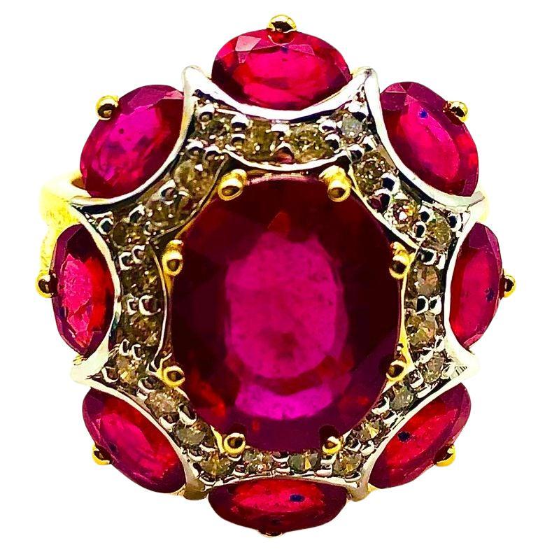 Bochic “Orient” Natural Ruby & Natural Diamond Ring Set In 18K Gold & Silver