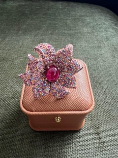 Bochic “Orient” Natural Ruby & Natural Multi Gem Ring Set In 18K Gold & Silver