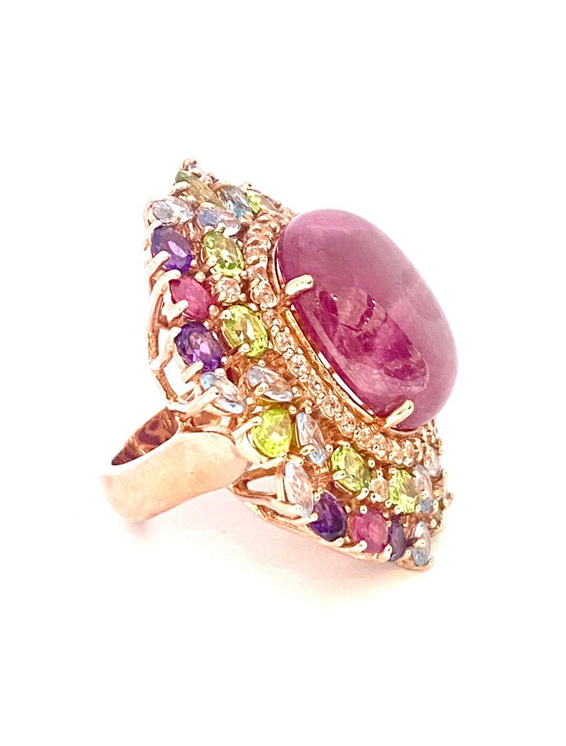 Bochic “Orient” Natural Ruby, Peridot & Amethyst Ring Set In 18 K Gold & Silver For Sale 3