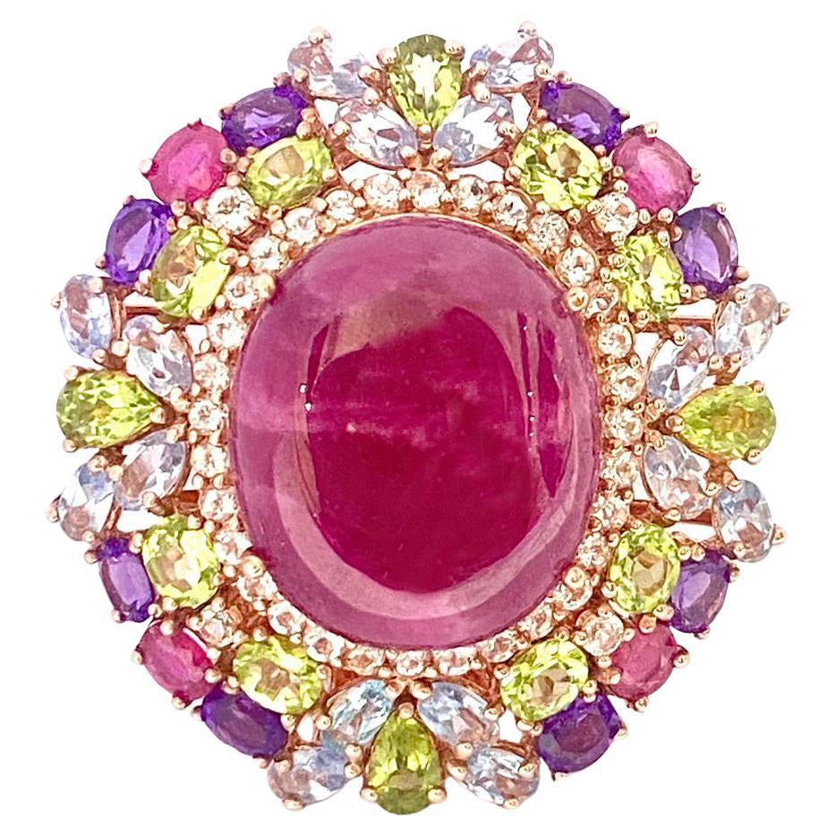 Bochic Orient Ring aus 18 K Gold und Silber mit natürlichem Rubin, Peridot und Amethyst