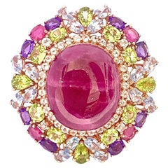 Bochic “Orient” Natural Ruby, Peridot & Amethyst Ring Set In 18 K Gold & Silver