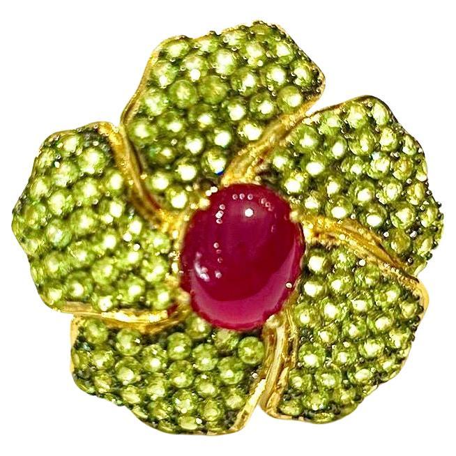 Bochic “Orient” Natural Ruby & Peridot Cocktail Ring Set 18K Gold &Silver