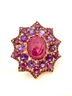 Bochic “Orient” Vintage Ruby, Rhodolite & Amethyst Ring Set In 18K Gold & Silver