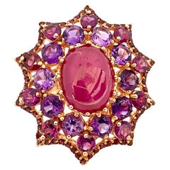 Anillo Bochic "Orient" de rubí natural, rodolita y amatista engastado en oro de 18 quilates y plata