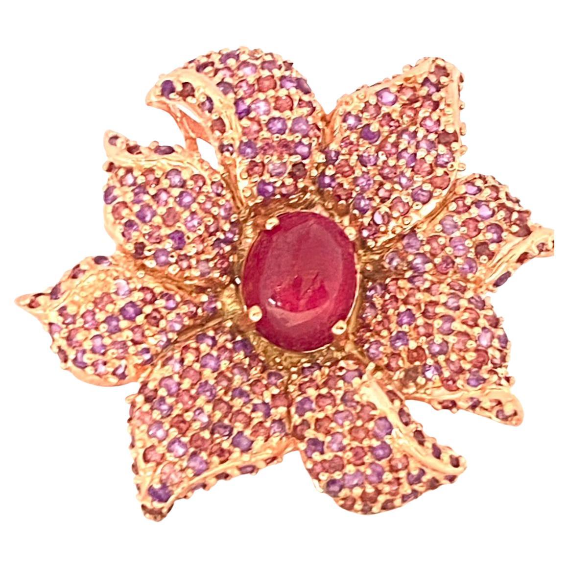 Bochic "Orient" Bague cocktail en or et argent 18 carats, rubis naturel et rhodolite en vente