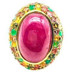 Anillo Bochic "Orient" de rubí natural, zafiro y esmeralda engastado en oro de 18 quilates y plata