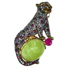Bochic “Orient” Natural Ruby, Sapphire & Green Jade Brooch or Pendent Set In 18K