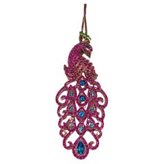 Bochic “Orient” Natural Ruby & Sapphire Peacock Brooch/Pendant 18K Gold&Silver