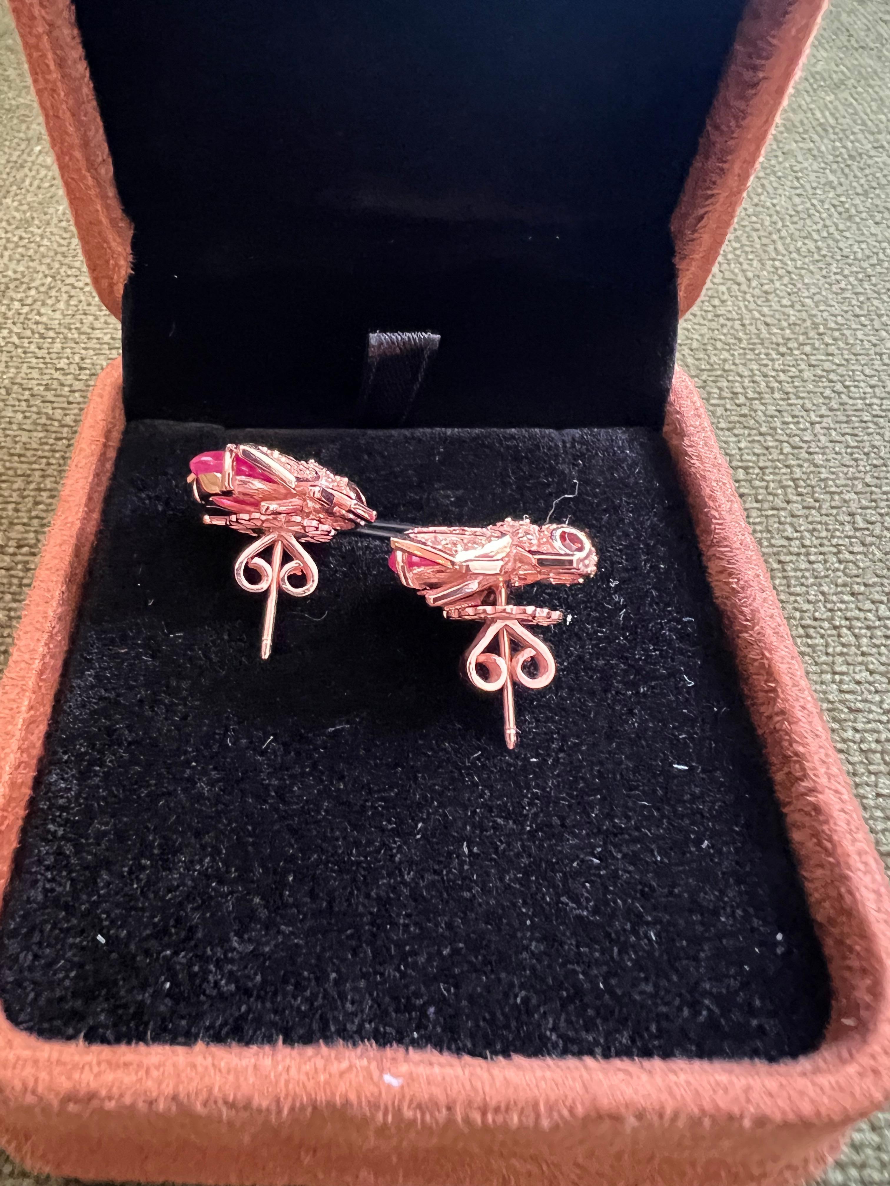 Bochic “Orient” Natural Ruby & Topaz Earrings Set In 18K Yellow Gold & Silver For Sale 4