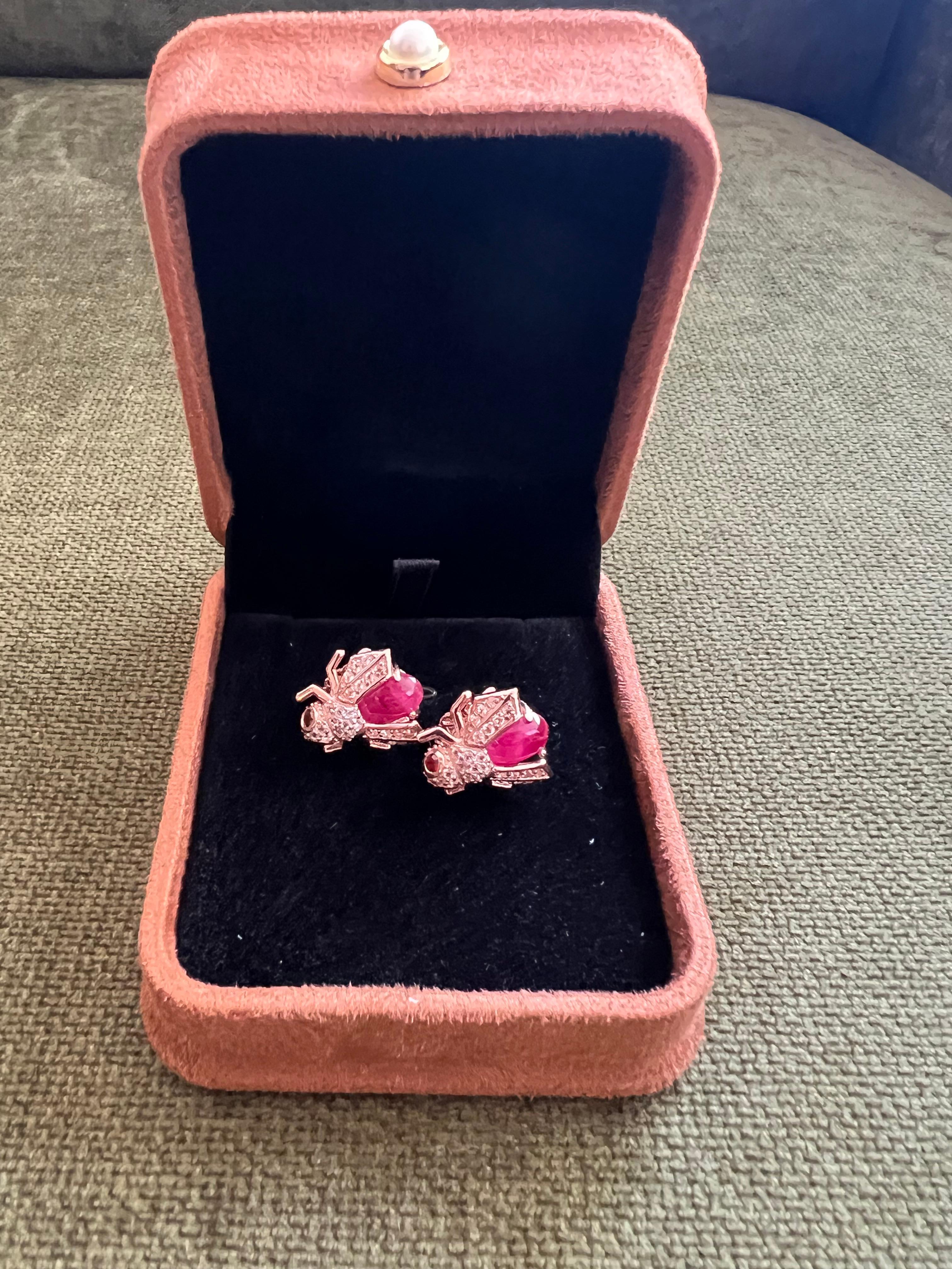 Bochic “Orient” Natural Ruby & Topaz Earrings Set In 18K Yellow Gold & Silver For Sale 5