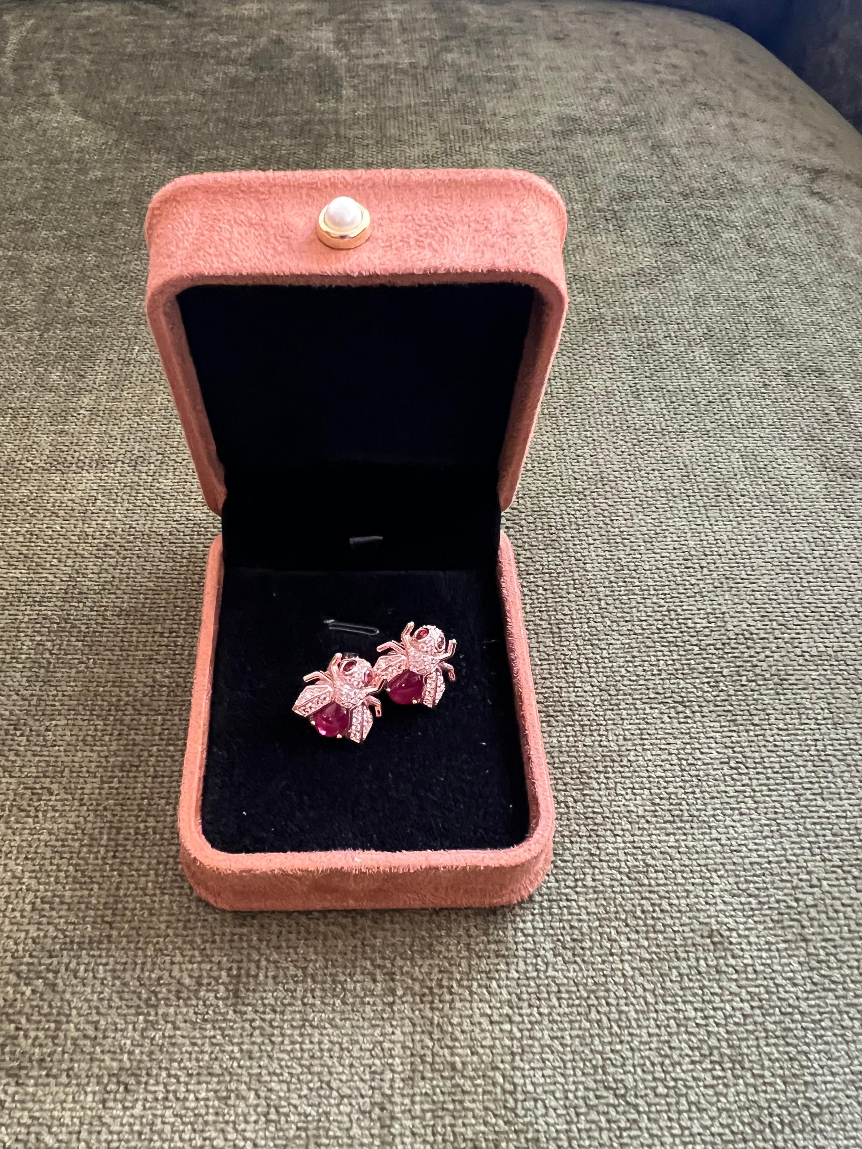Women's or Men's Bochic “Orient” Natural Ruby & Topaz Earrings Set In 18K Yellow Gold & Silver For Sale