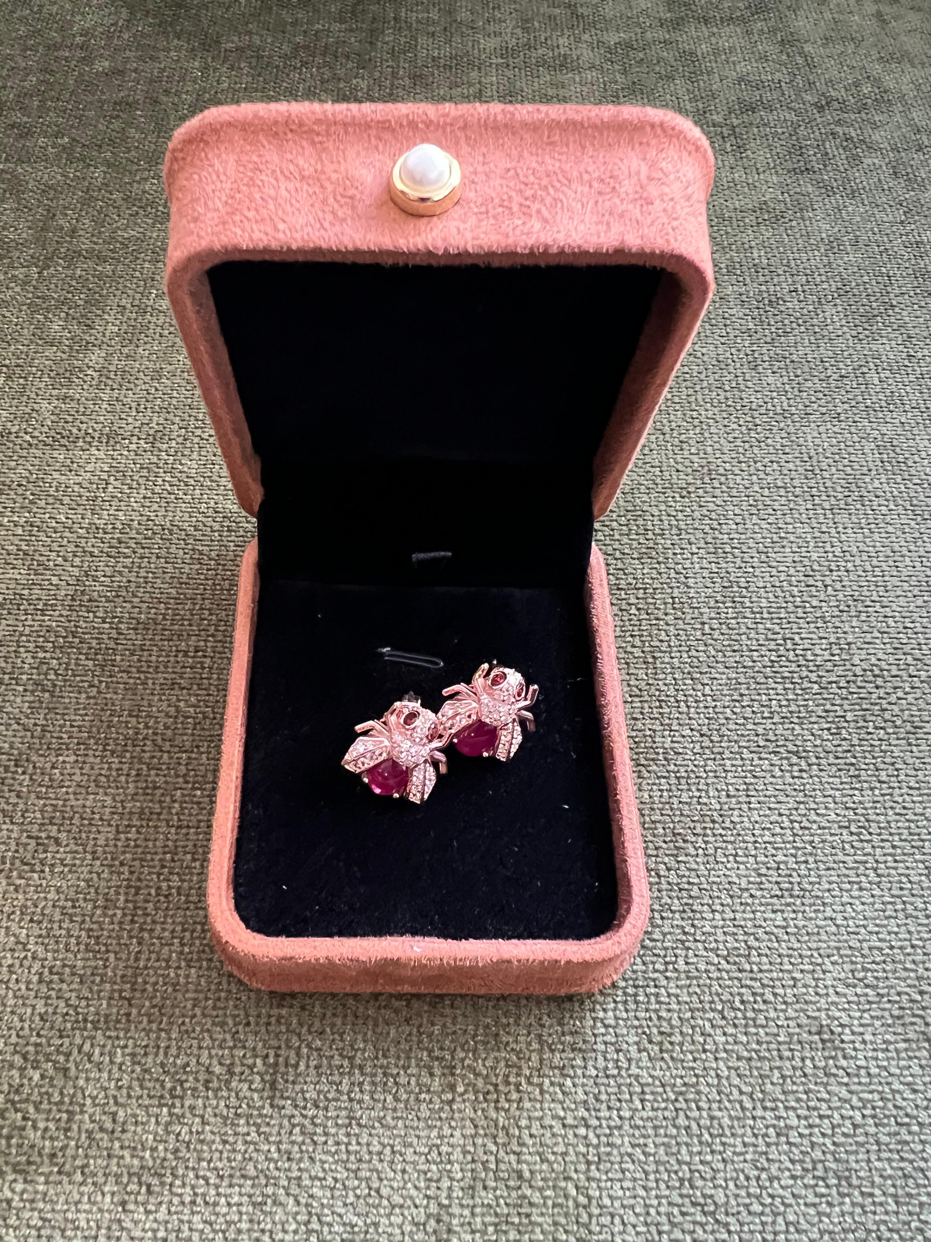 Bochic “Orient” Natural Ruby & Topaz Earrings Set In 18K Yellow Gold & Silver For Sale 1