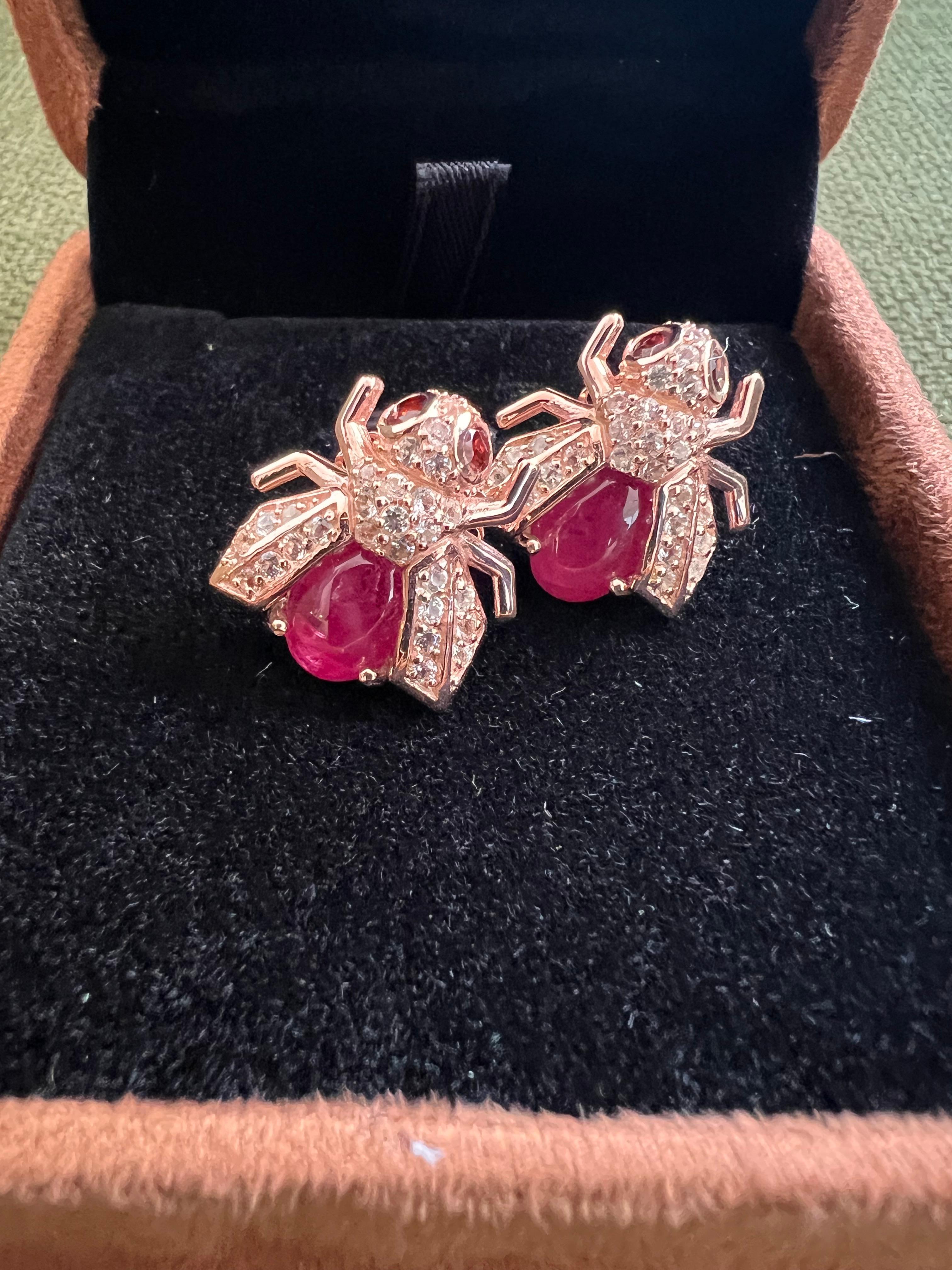 Bochic “Orient” Natural Ruby & Topaz Earrings Set In 18K Yellow Gold & Silver For Sale 2