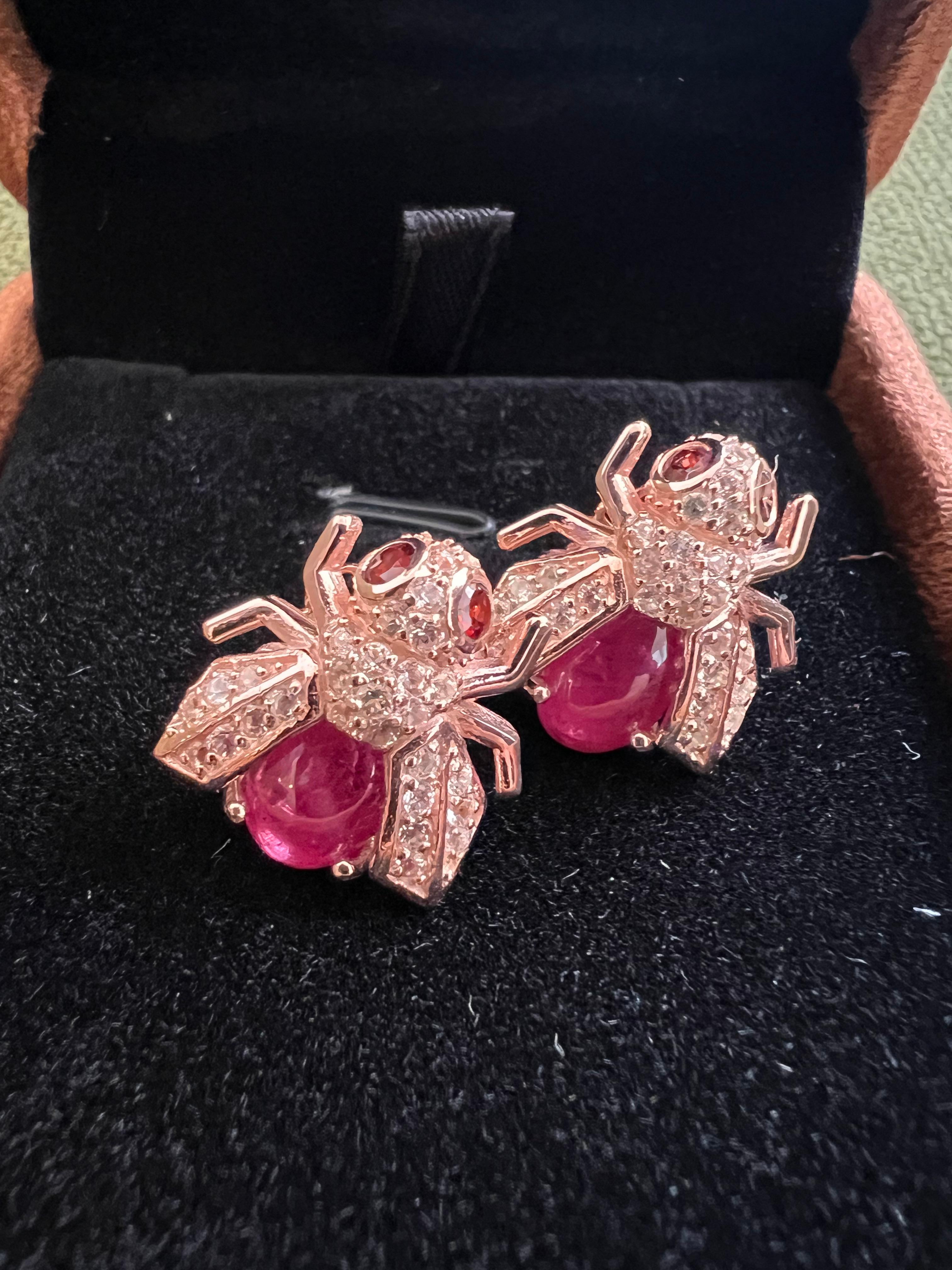 Bochic “Orient” Natural Ruby & Topaz Earrings Set In 18K Yellow Gold & Silver For Sale 3