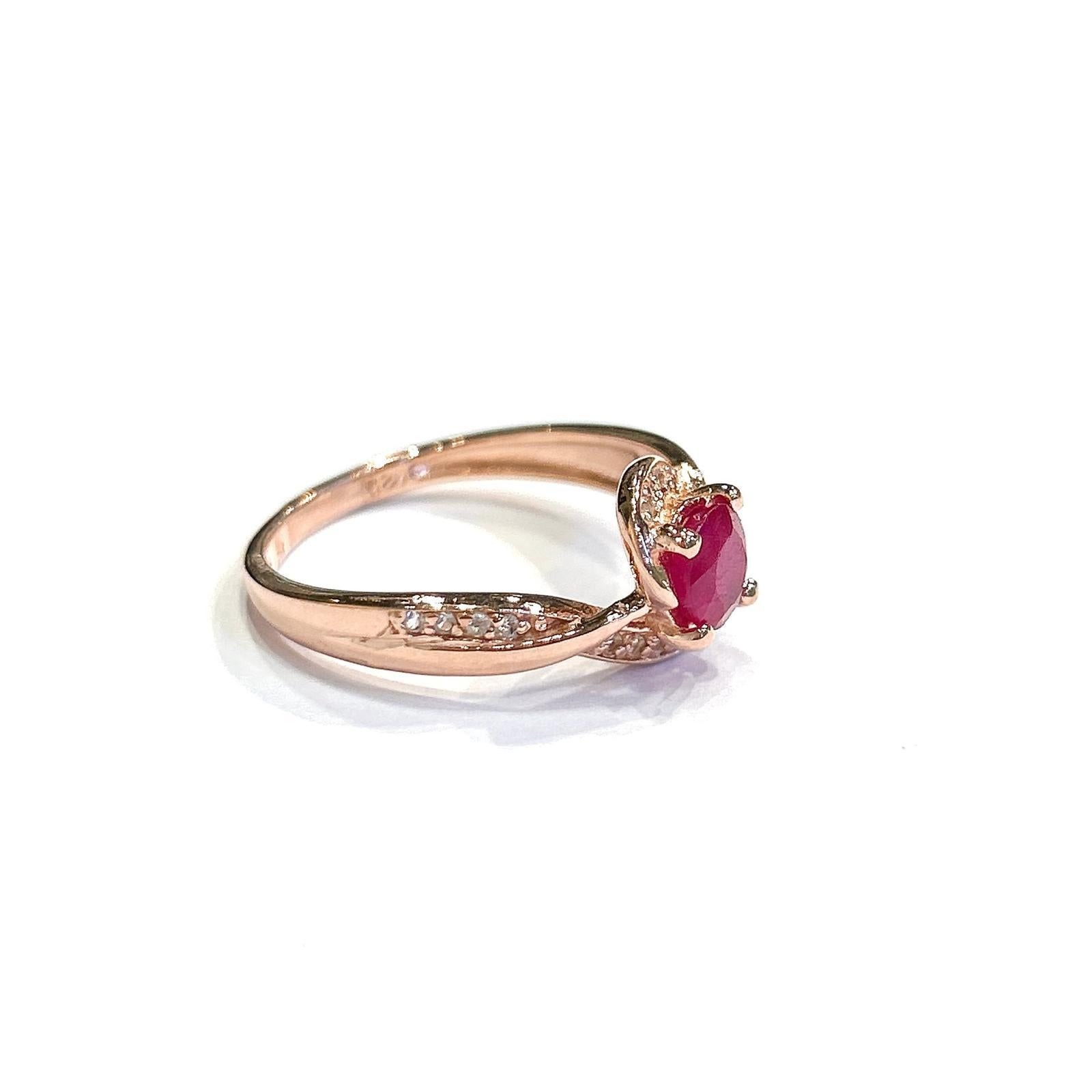 Bochic “Orient” Natural Ruby & Topaz Retro Solitaire Ring Set 18K Gold & Silver For Sale 5